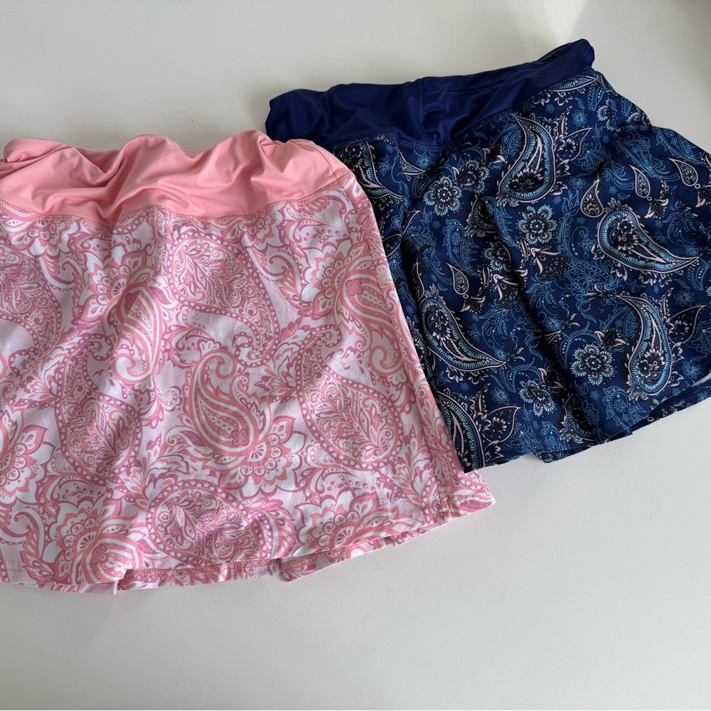 Lot of 2 Paisley Print Women's Skirt Set Pink and Blue. Tennis pickleball skort